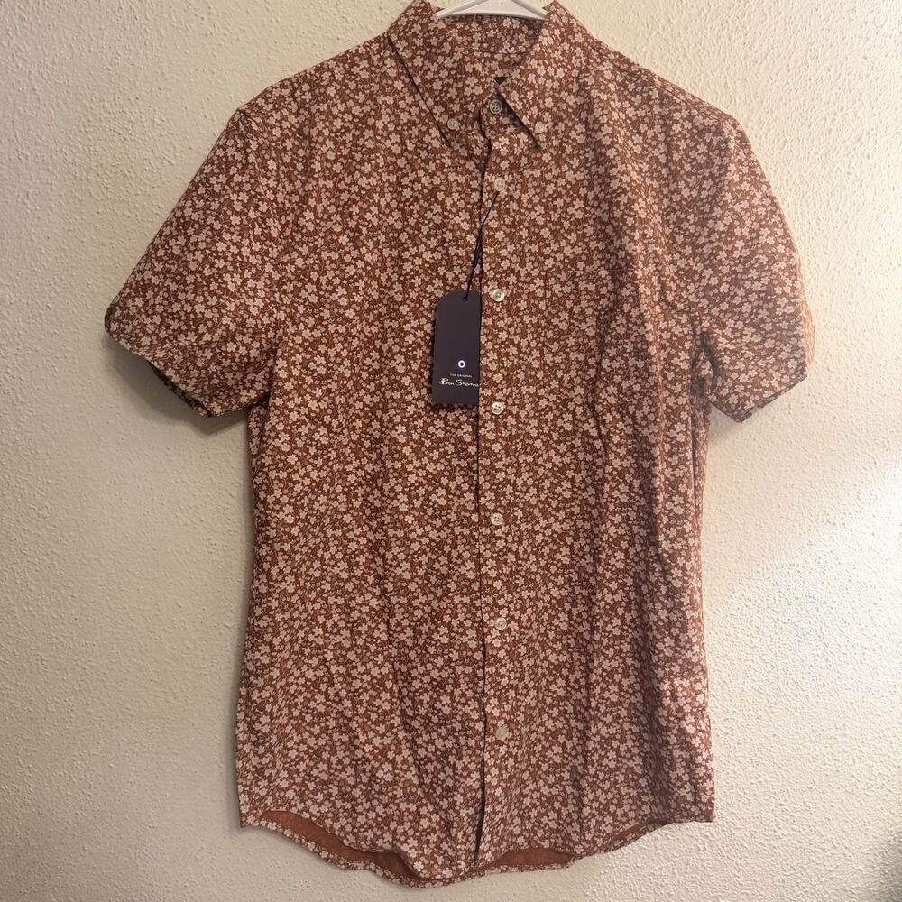 NWT Ben Sherman Button Up Mens S Floral Light Brick Pink Maybe Mod Fit Classic